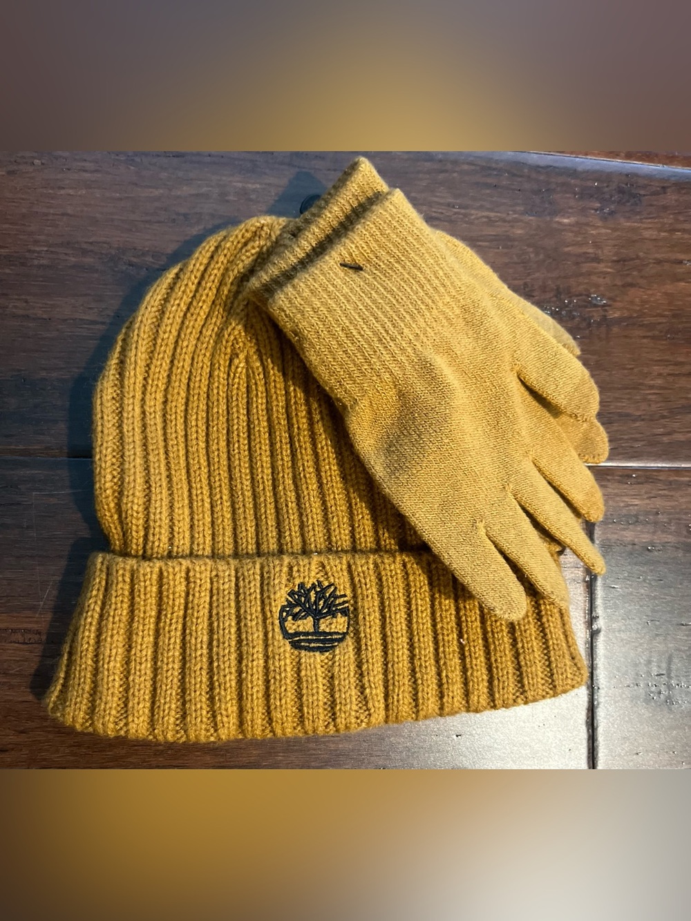 Timberland Mustard Knit Beanie and Gloves Set - kids